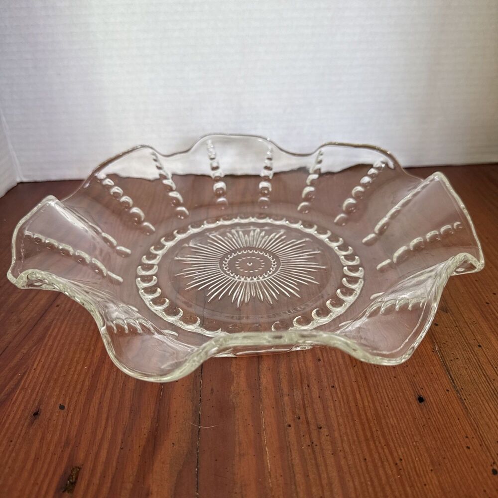 Columbia Clear 10 1/2" Ruffled Bowl Federal Glass
